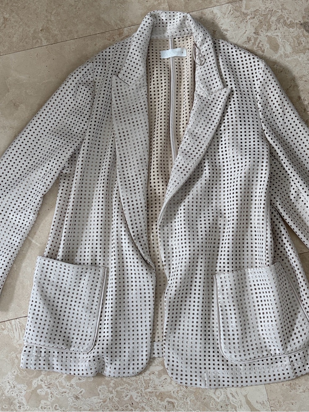 Zara Cream Blazer with Black Polka Dot Pattern